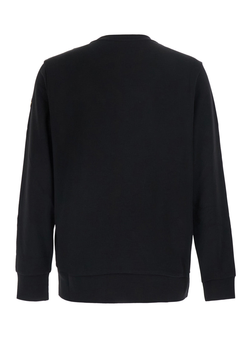 Moncler Men Black Crew Neck Sweater With Logo Lettering On The Front And Logo Patch On The Sleeve In Cotton Blend Men MONCLER