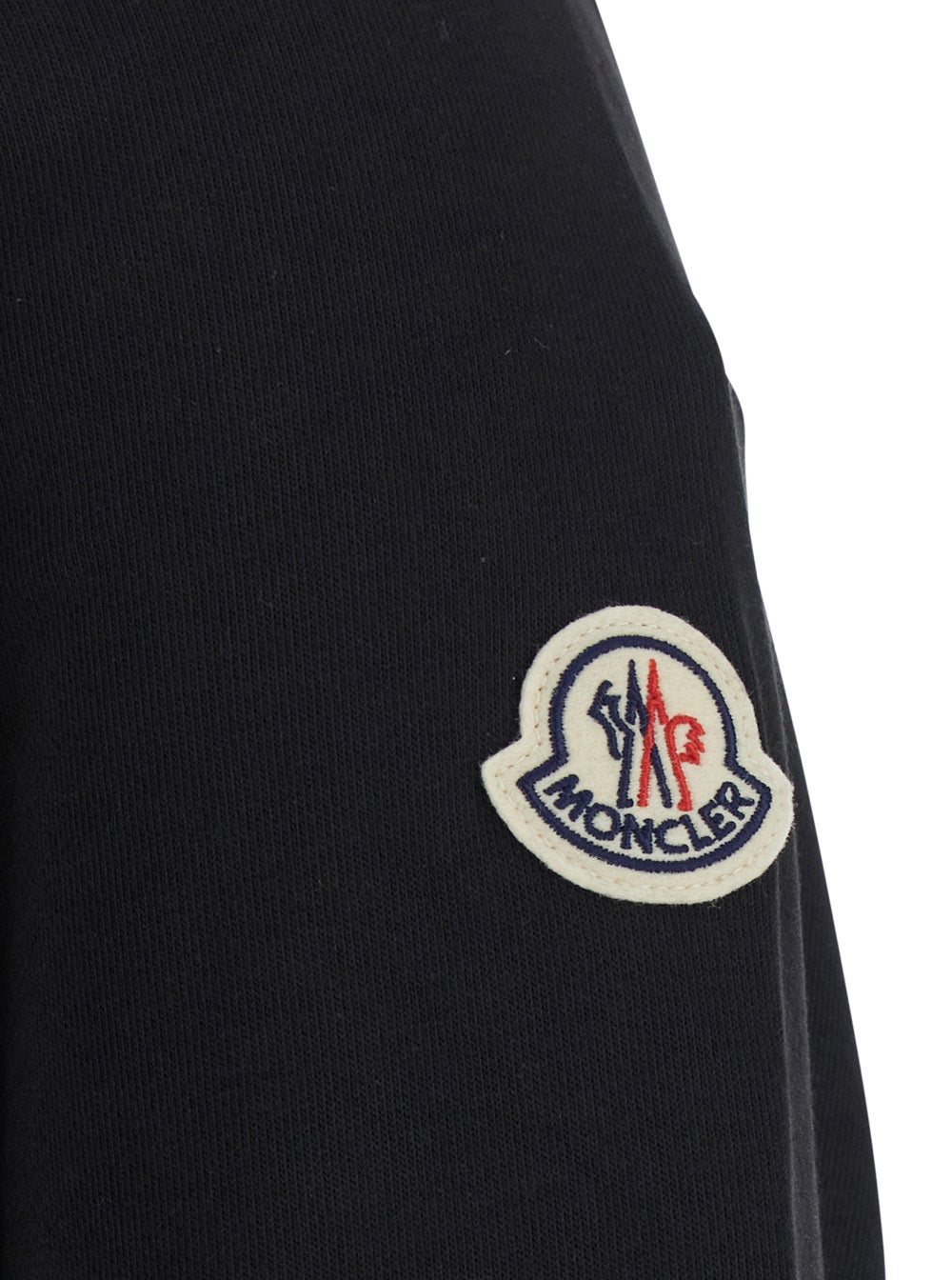 Moncler Men Black Crew Neck Sweater With Logo Lettering On The Front And Logo Patch On The Sleeve In Cotton Blend Men MONCLER