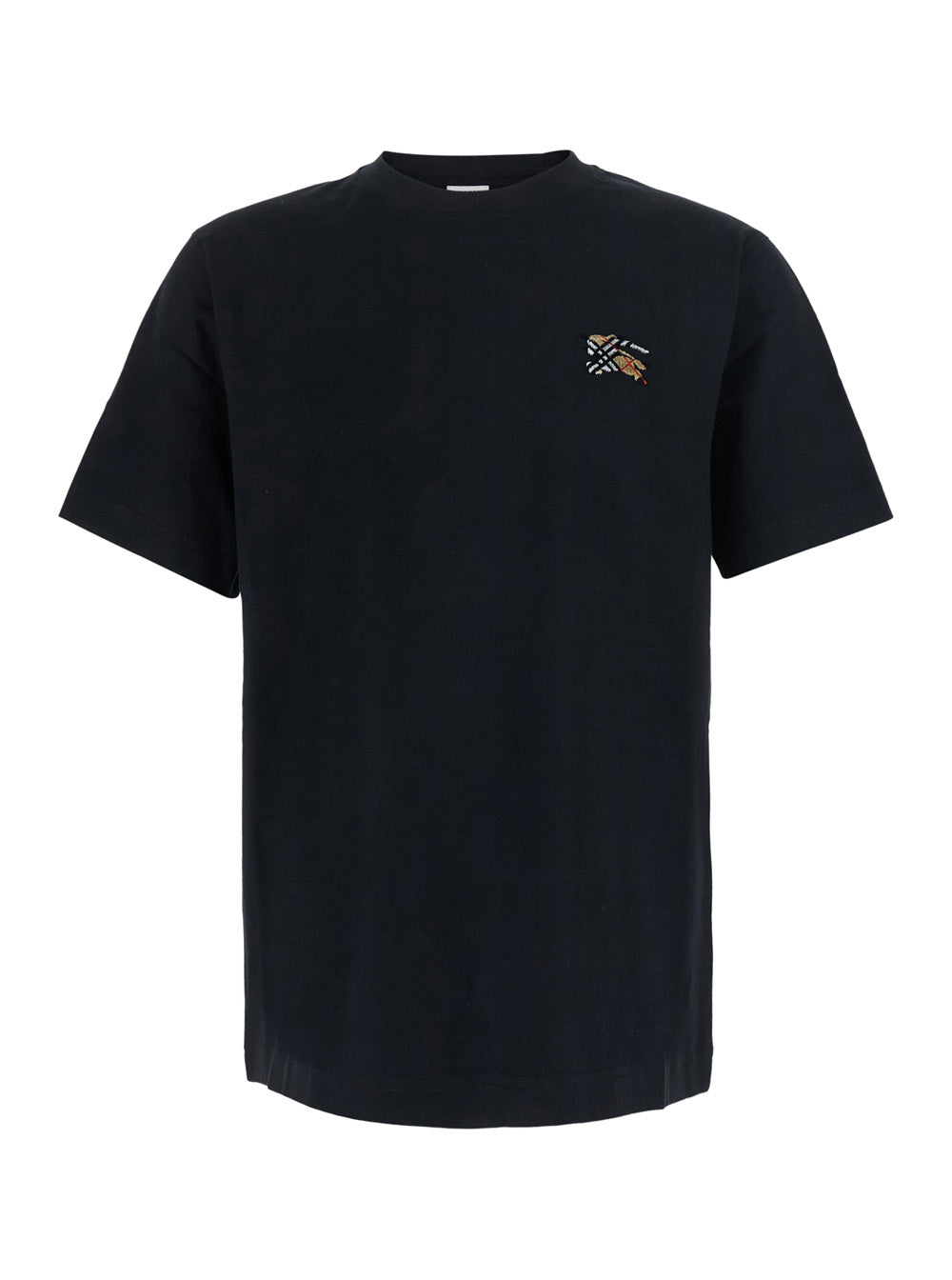 Burberry Men Black Crew Neck T-Shirt With Ekd Embroidery On The Front In Cotton For Men BURBERRY