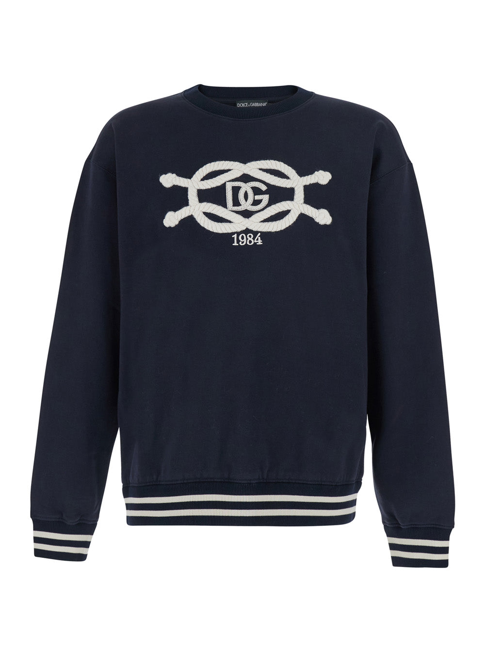 Dolce & Gabbana Men Blue Crewneck Sweatshirt With Logo Embroidery On The Front In Cotton For Men DOLCE & GABBANA