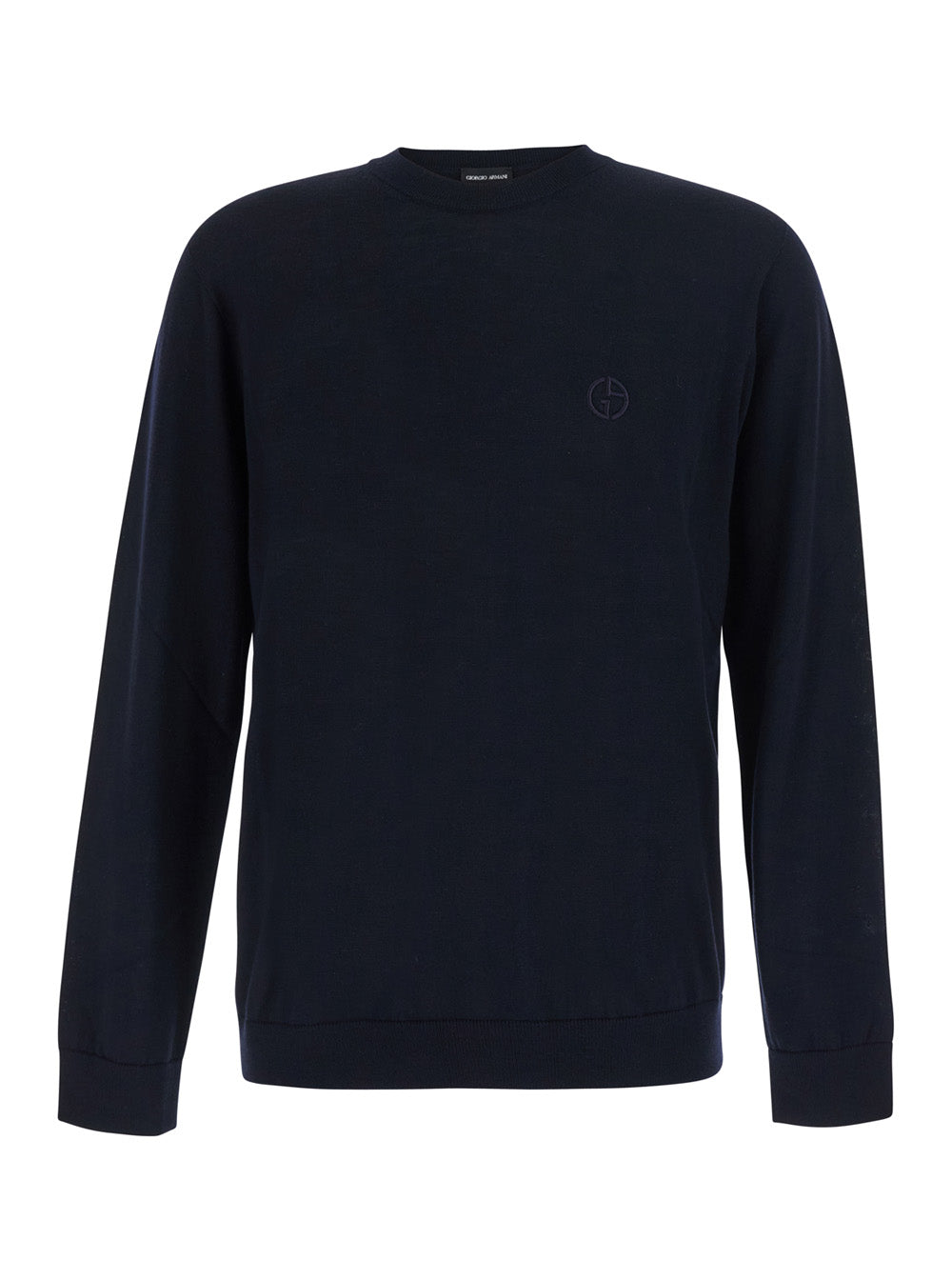 Giorgio Armani Men Blue Crewneck Sweater With Logo Embroidery On The Front In Wool For Men GIORGIO ARMANI