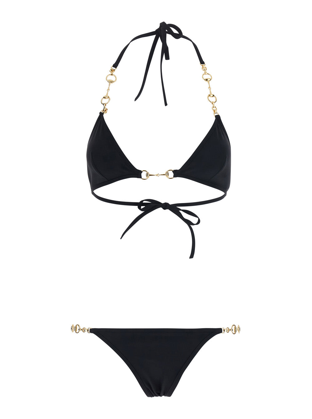 Gucci Women Black Bikini With Triangle Top And Adjustable Closure With Horsebit In Stretch Cotton For Women GUCCI