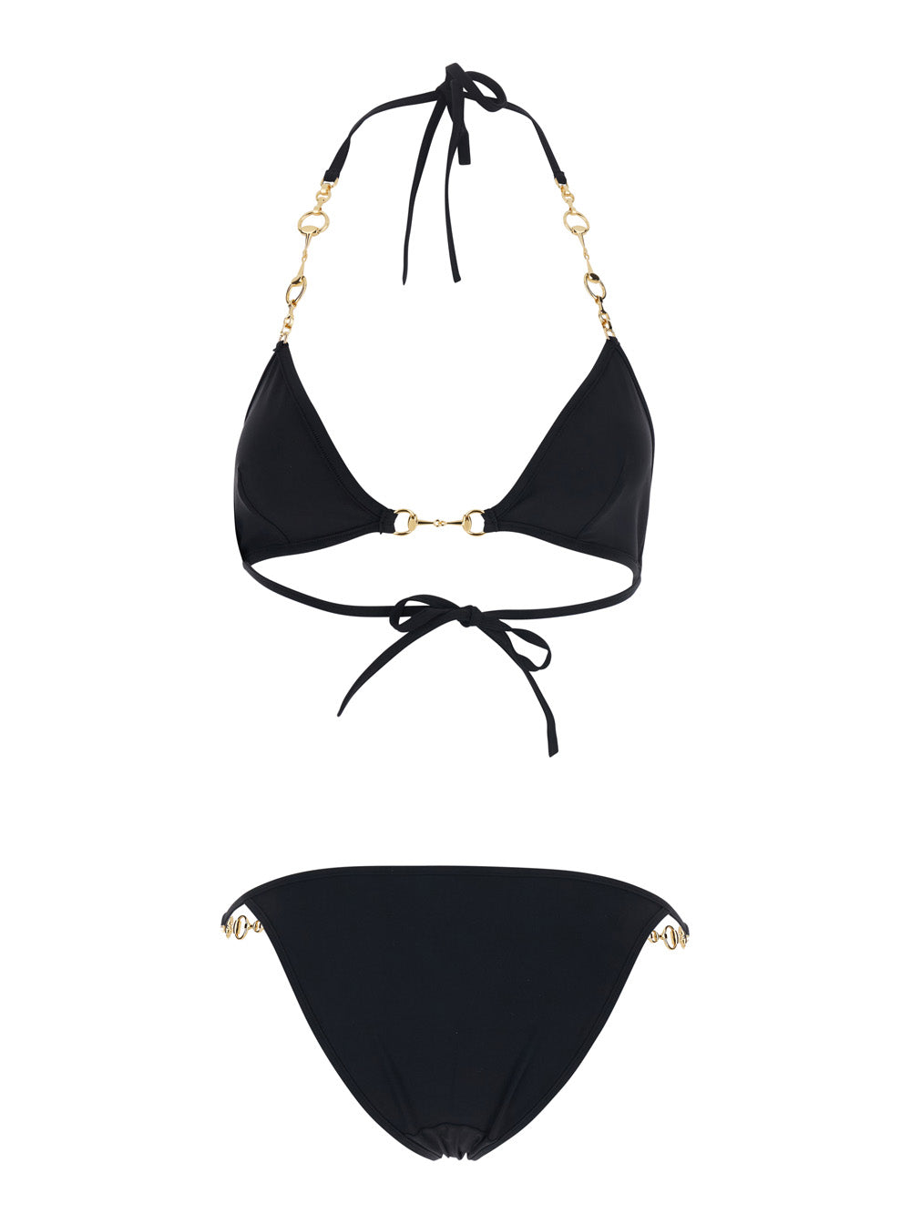 Gucci Women Black Bikini With Triangle Top And Adjustable Closure With Horsebit In Stretch Cotton For Women GUCCI