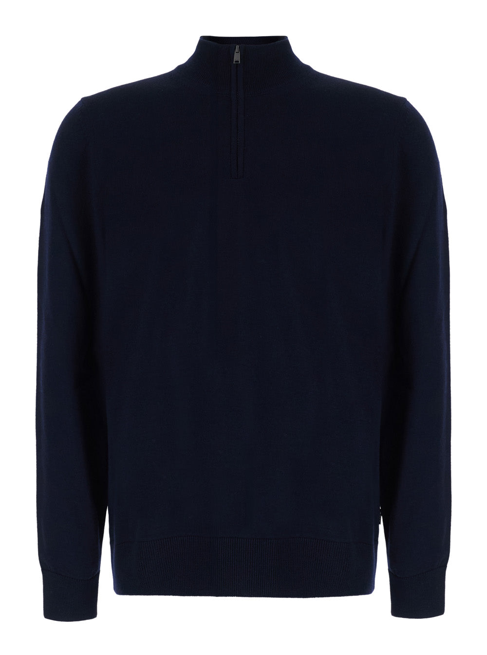 Boss Men Blue Sweater With Half Zip Closure On The Front In Wool For Men BOSS