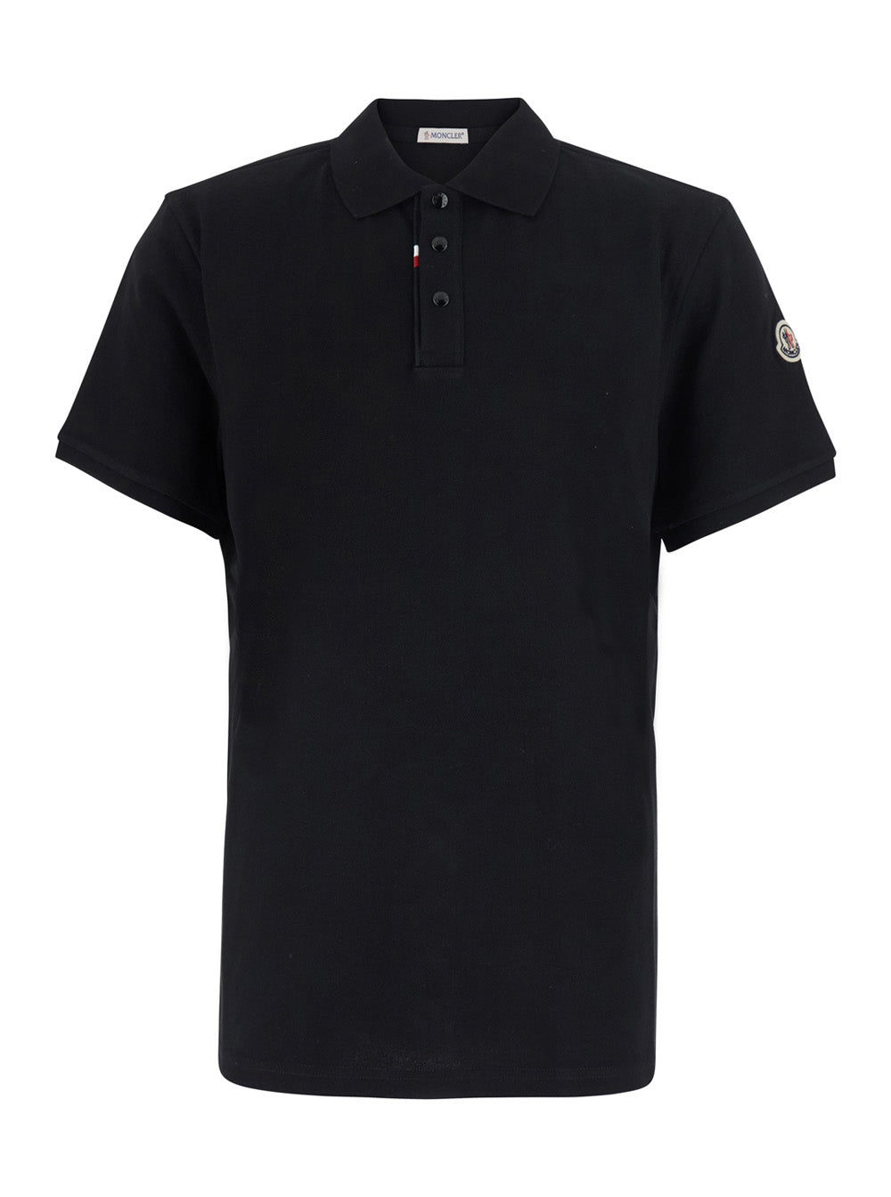 Moncler Men Black Polo Shirt With Classic Collar And Logo Patch On The Sleeve In Cotton For Men MONCLER