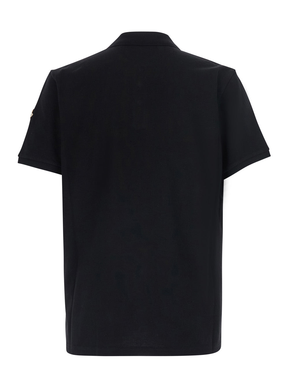 Moncler Men Black Polo Shirt With Classic Collar And Logo Patch On The Sleeve In Cotton For Men MONCLER