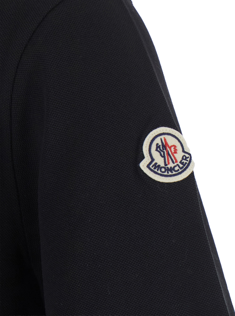 Moncler Men Black Polo Shirt With Classic Collar And Logo Patch On The Sleeve In Cotton For Men MONCLER