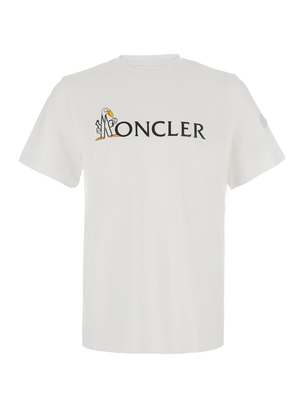 Moncler Men White T-Shirt With Logo On The Front And Logo Patch On The Sleeve In Cotton For Men MONCLER