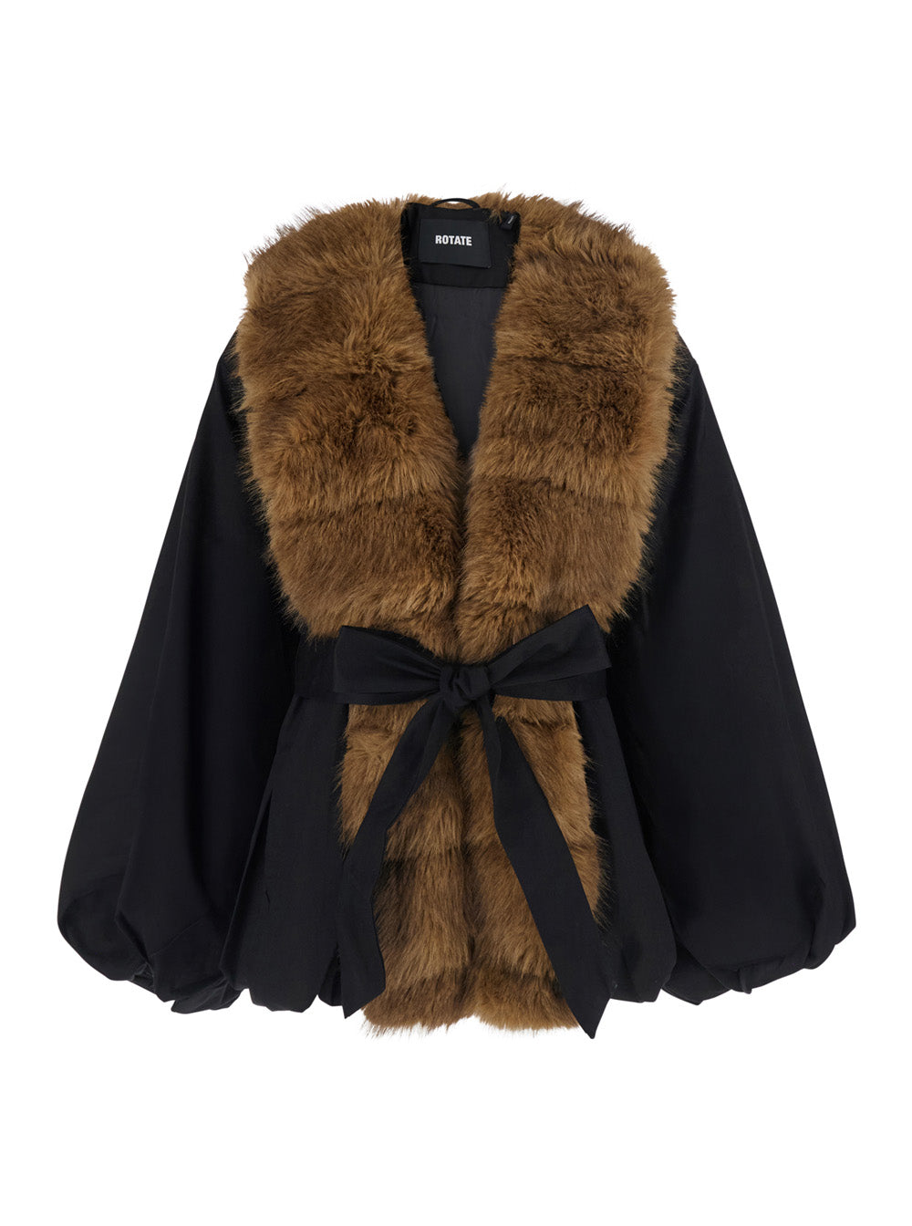 Rotate Women Faux Fur Collar Jacket With Synthetic Fur Collar And Recycled Polyester Fabric, Black, Women ROTATE
