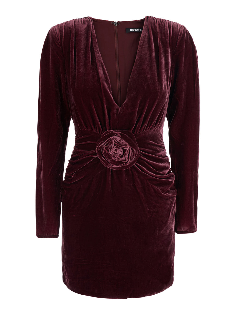 Rotate Women Mini Dress In Silk Velvet With Long Sleeves And Burgundy Color For Women ROTATE