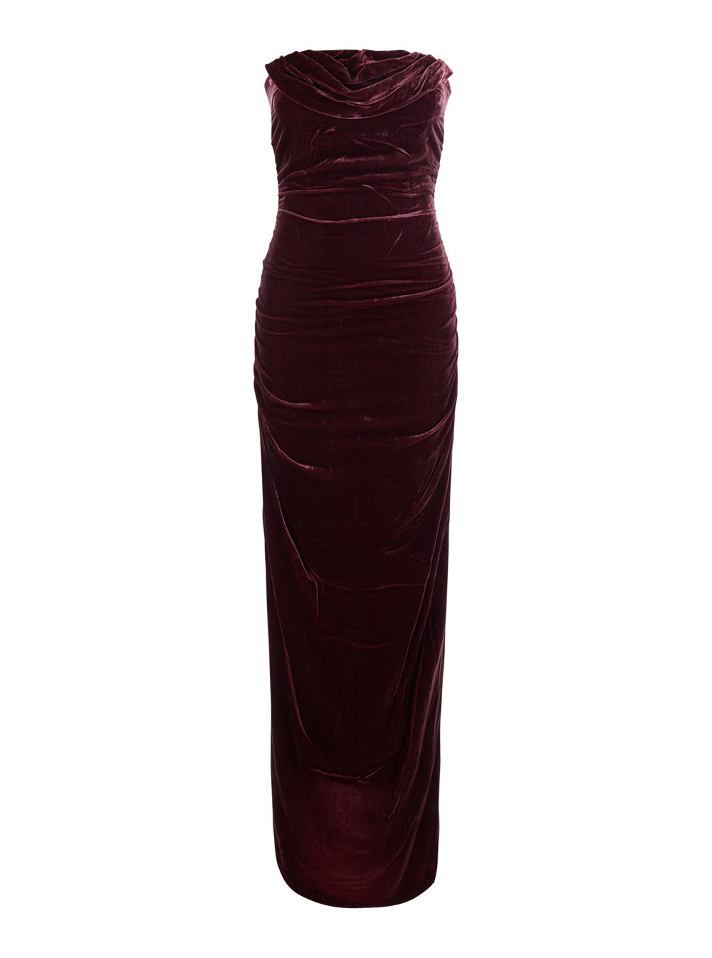 Rotate Women Silk Velvet Ruched Dress In Bordeaux Color For Women ROTATE