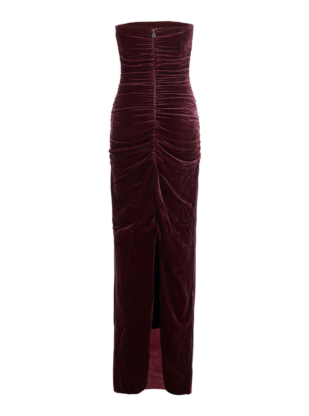 Rotate Women Silk Velvet Ruched Dress In Bordeaux Color For Women ROTATE