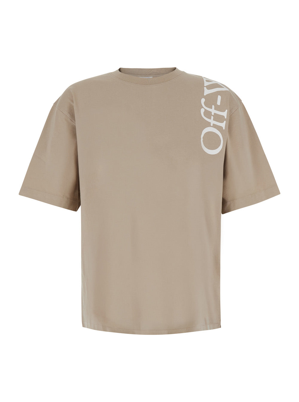 Off-White Men Tshirt Vertical Bookish With Short Sleeves And Patch Beige Unisex OFF-WHITE