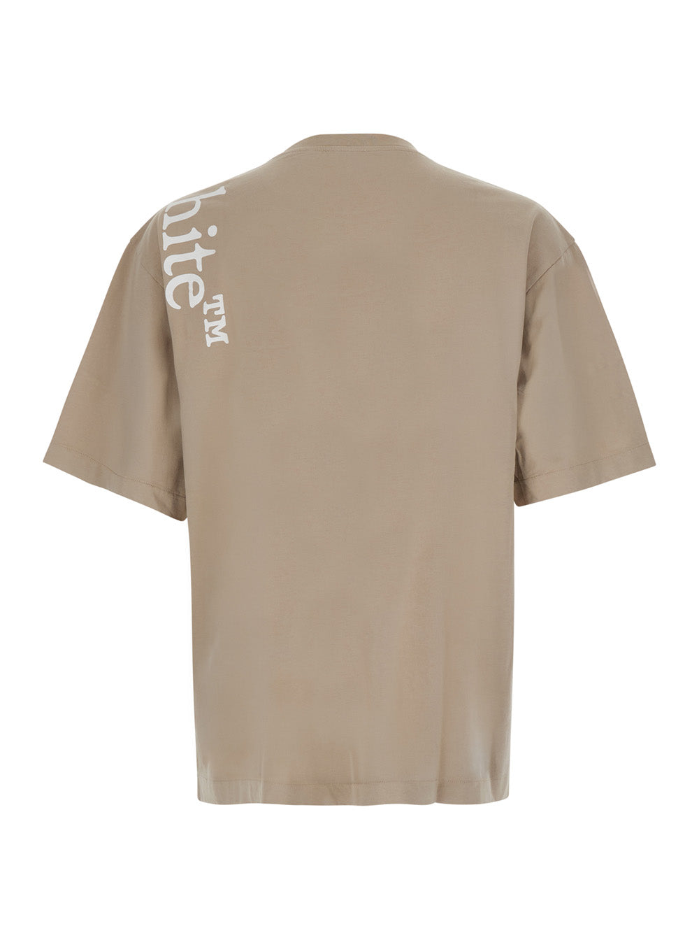 Off-White Men Tshirt Vertical Bookish With Short Sleeves And Patch Beige Unisex OFF-WHITE