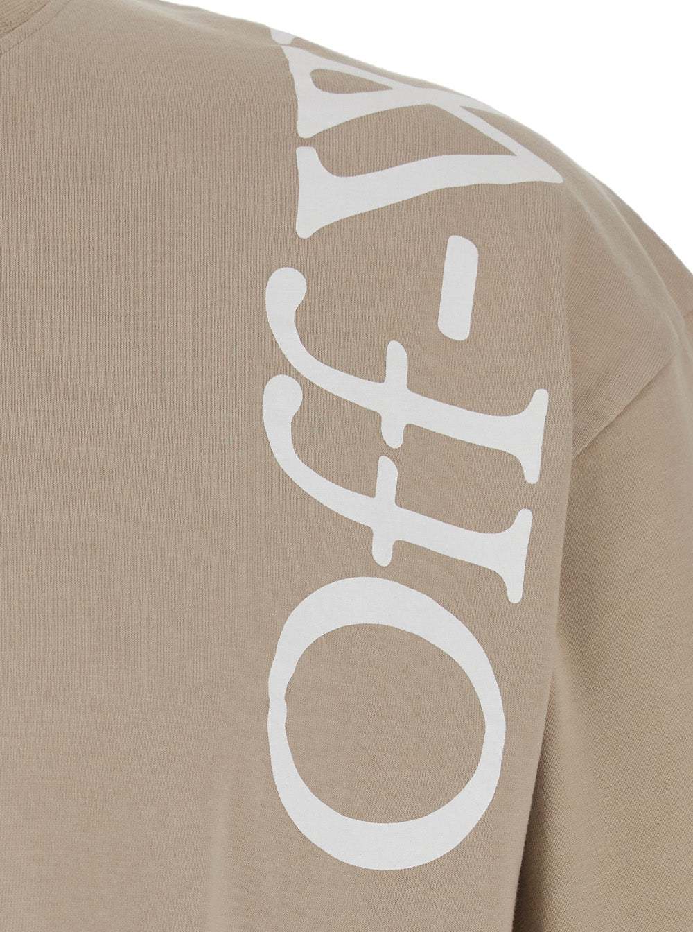 Off-White Men Tshirt Vertical Bookish With Short Sleeves And Patch Beige Unisex OFF-WHITE