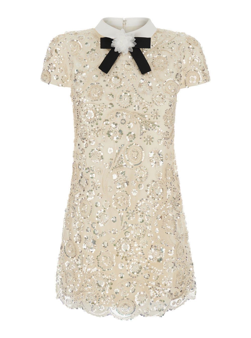 Self-Portrait Women Mini Dress With Sequins And Long Sleeves In Beige Tech Fabric For Women SELF-PORTRAIT