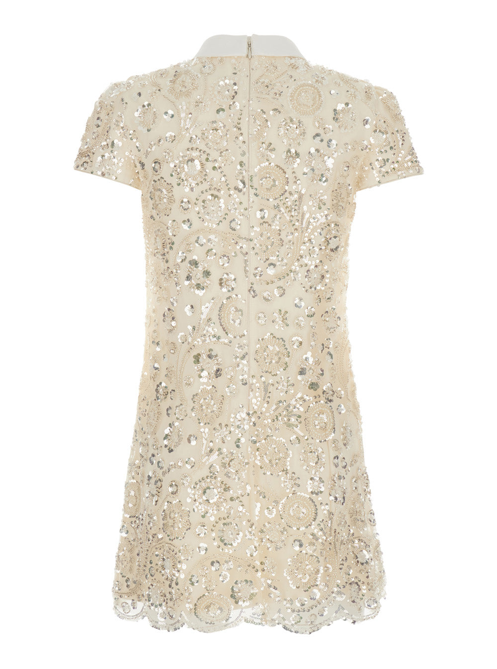 Self-Portrait Women Mini Dress With Sequins And Long Sleeves In Beige Tech Fabric For Women SELF-PORTRAIT