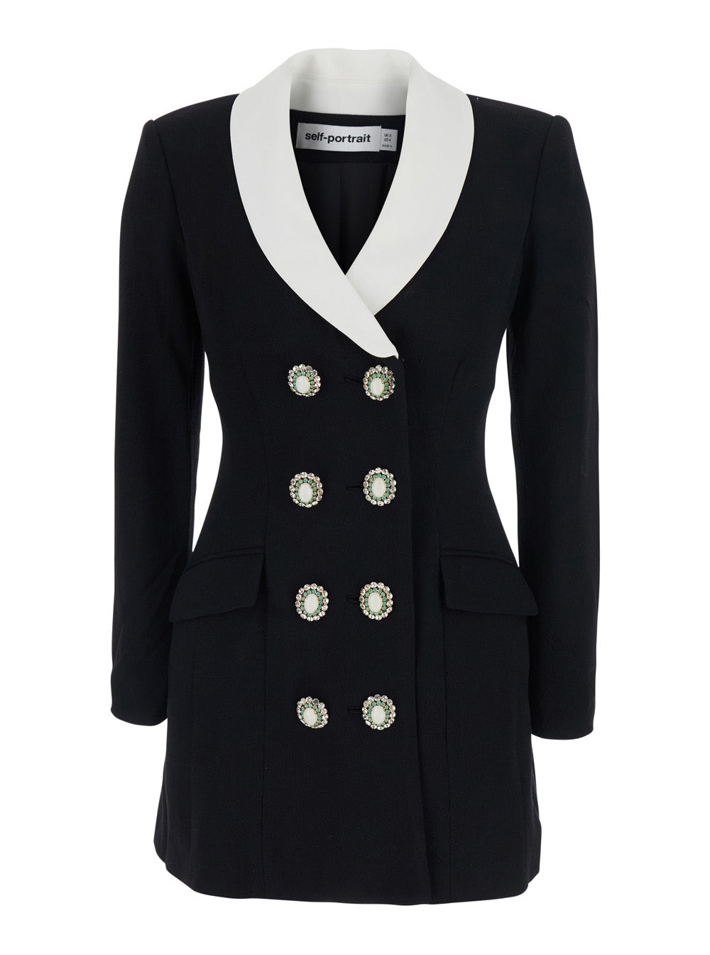 Self-Portrait Women Blazer Mini Dress With V-Neck And Pockets In Black For Women SELF-PORTRAIT