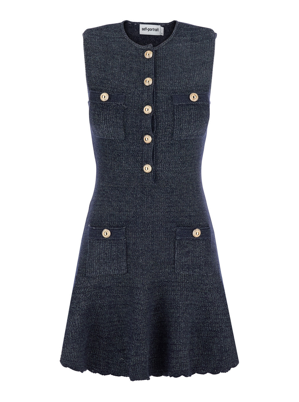 Self-Portrait Women Sleeveless Mini Dress With Texture And Blue Collar Woman SELF-PORTRAIT