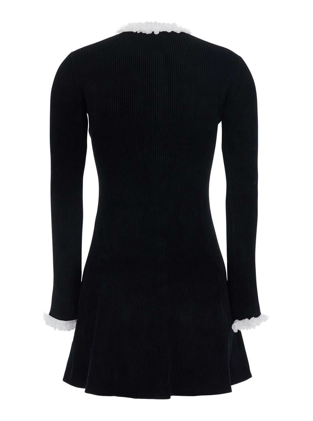 Self-Portrait Women Dress Mini With Floral Trims And Round Neckline In Chenille, Black, Woman SELF-PORTRAIT