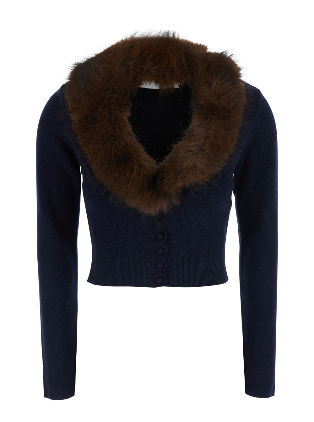 Self-Portrait Women Cardigan In Knit With Synthetic Fur And Long Sleeves In Blue For Women SELF-PORTRAIT
