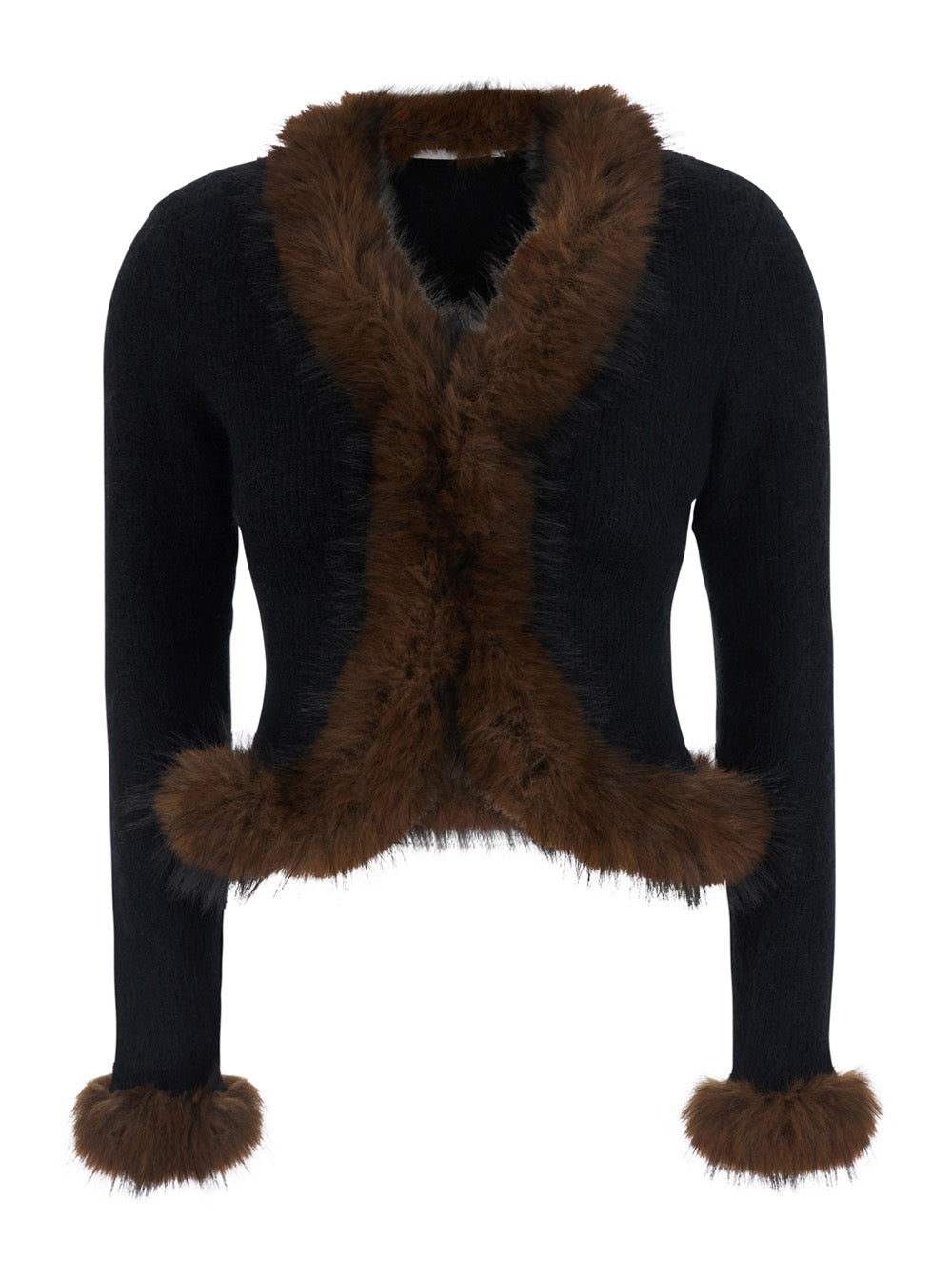 Self-Portrait Women Faux Fur Cardigan With Collar And Long Sleeves, In Black, Women SELF-PORTRAIT