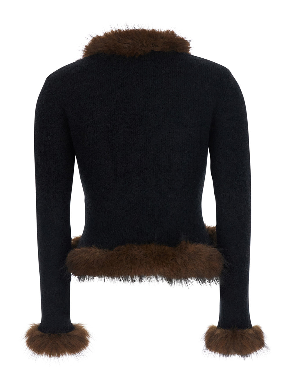 Self-Portrait Women Faux Fur Cardigan With Collar And Long Sleeves, In Black, Women SELF-PORTRAIT
