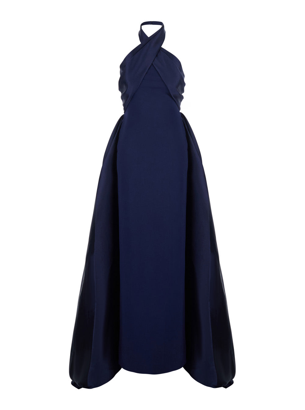 Solace London Women 'Rumi' Blue Long Dress With Crossed Halterneck And Single Slit On The Back In Tech Fabric Women SOLACE LONDON
