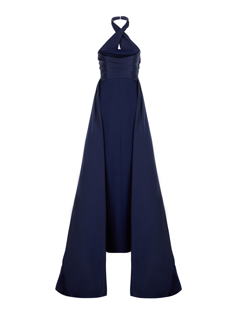 Solace London Women 'Rumi' Blue Long Dress With Crossed Halterneck And Single Slit On The Back In Tech Fabric Women SOLACE LONDON