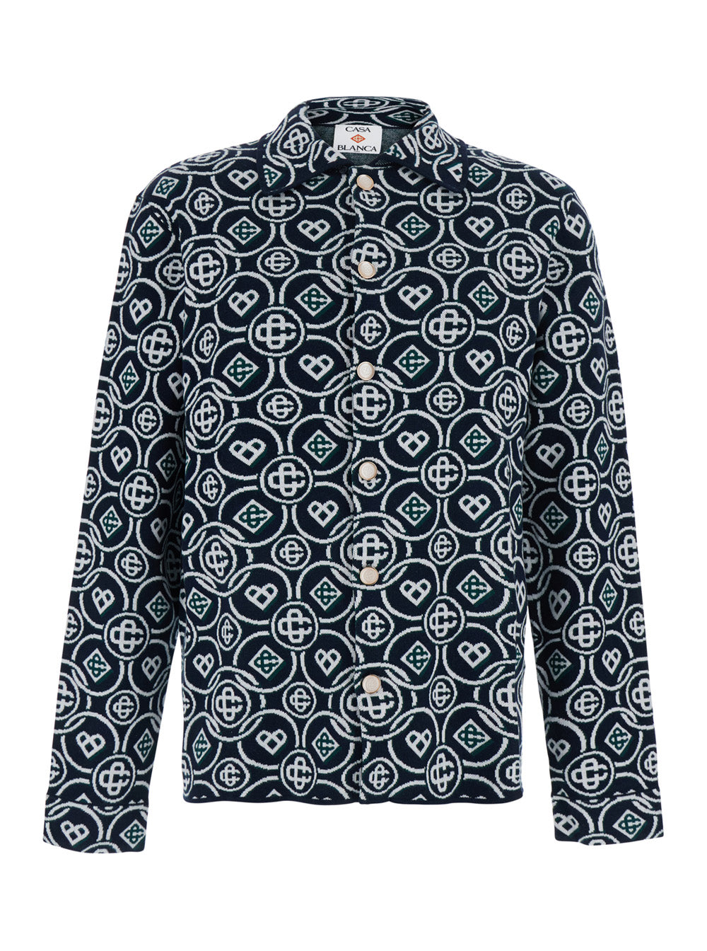Casablanca Men Blue Shirt With Classic Collar And All-Over Logo Monogram In Cotton For Men CASABLANCA