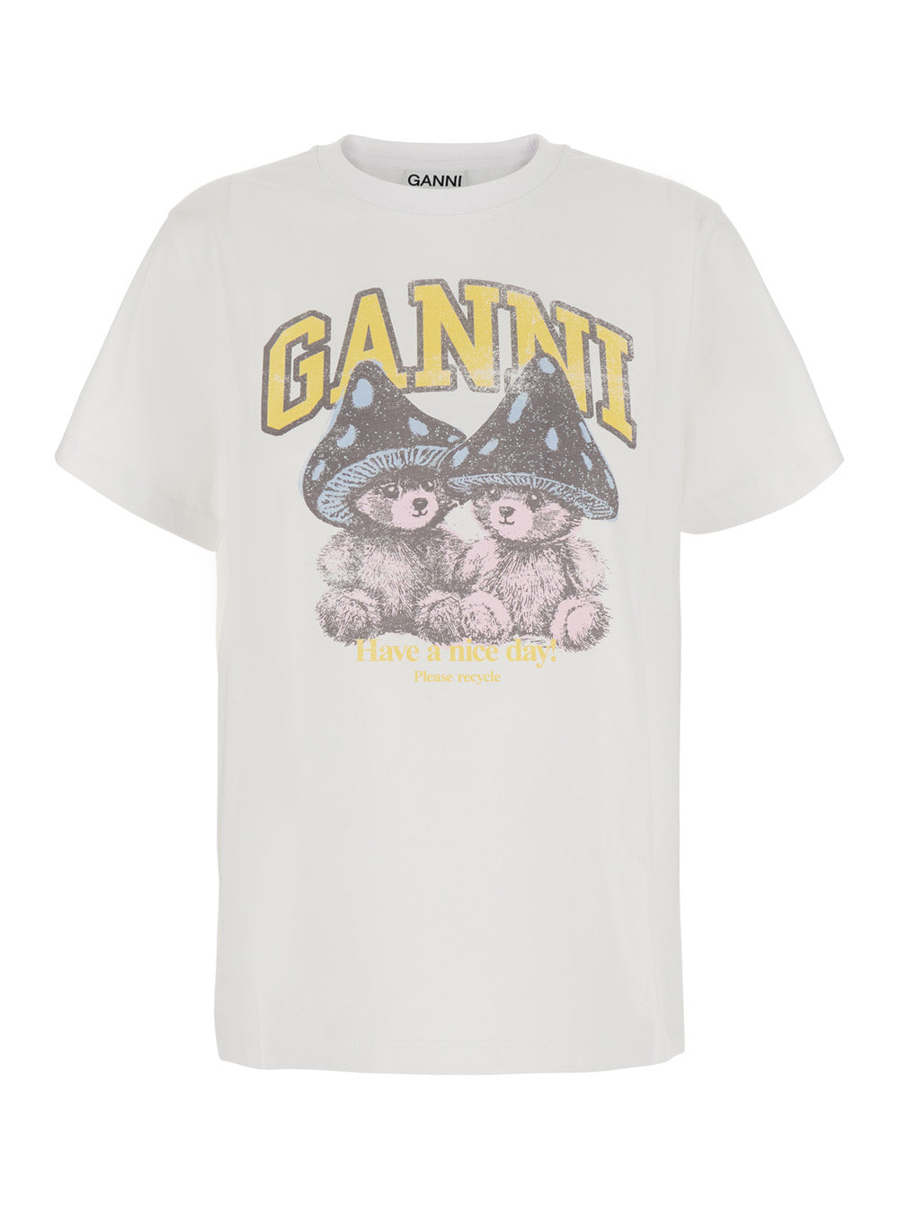 Ganni Women White T-Shirt With Cotton Details GANNI