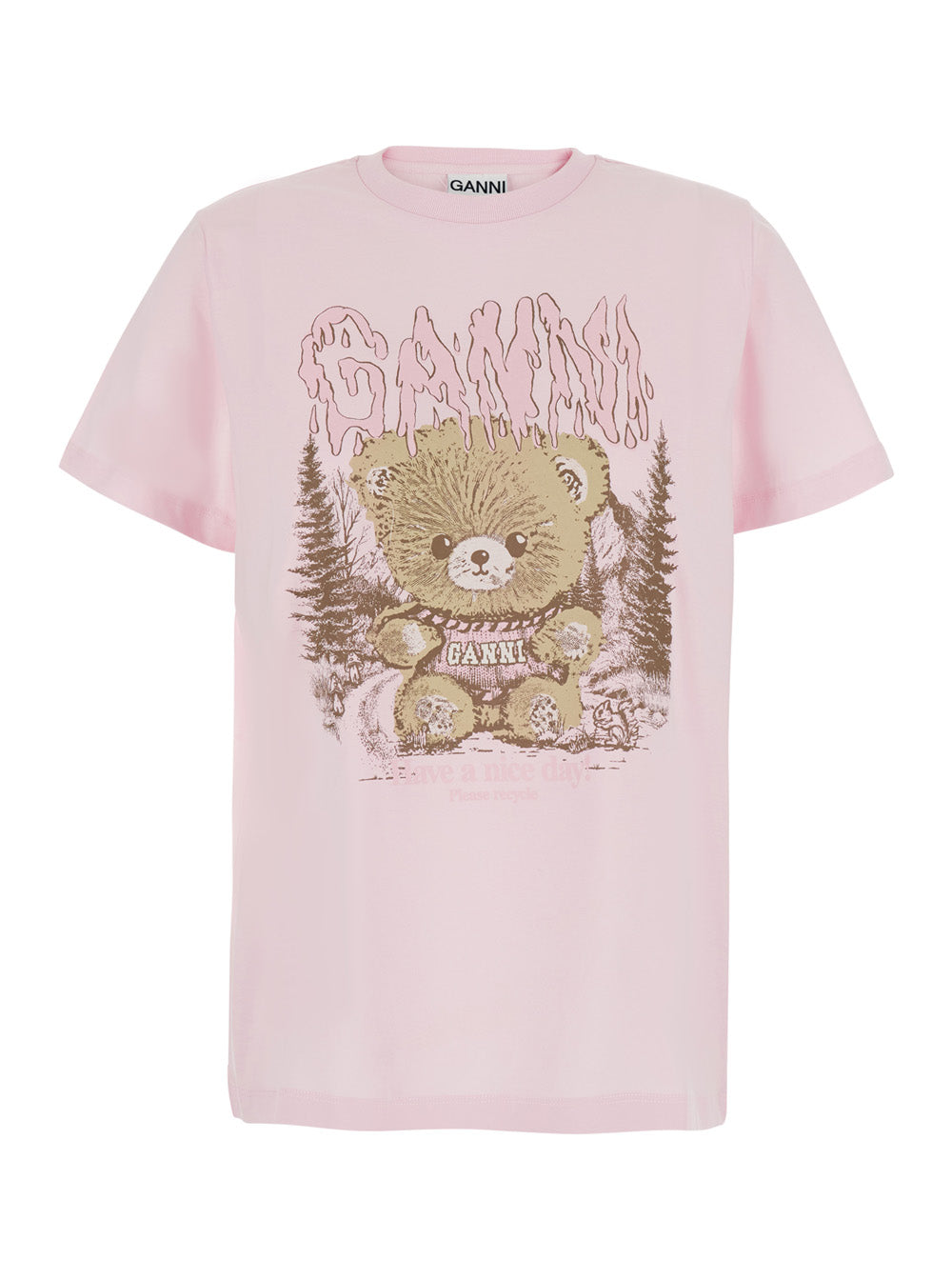 Ganni Women T-Shirt Pink With Round Neck And Short Sleeves In Cotton Women GANNI