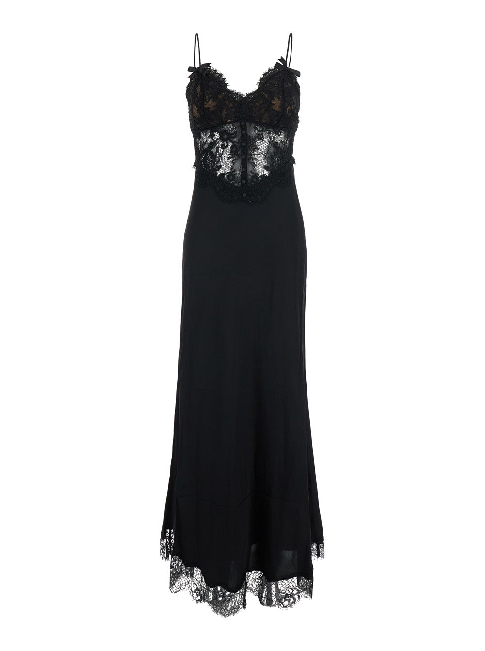 Self-Portrait Women Long Dress With Lace And Satin, Features Lace Details, Black Color, Woman SELF-PORTRAIT