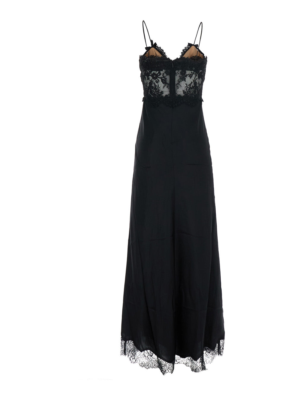 Self-Portrait Women Long Dress With Lace And Satin, Features Lace Details, Black Color, Woman SELF-PORTRAIT