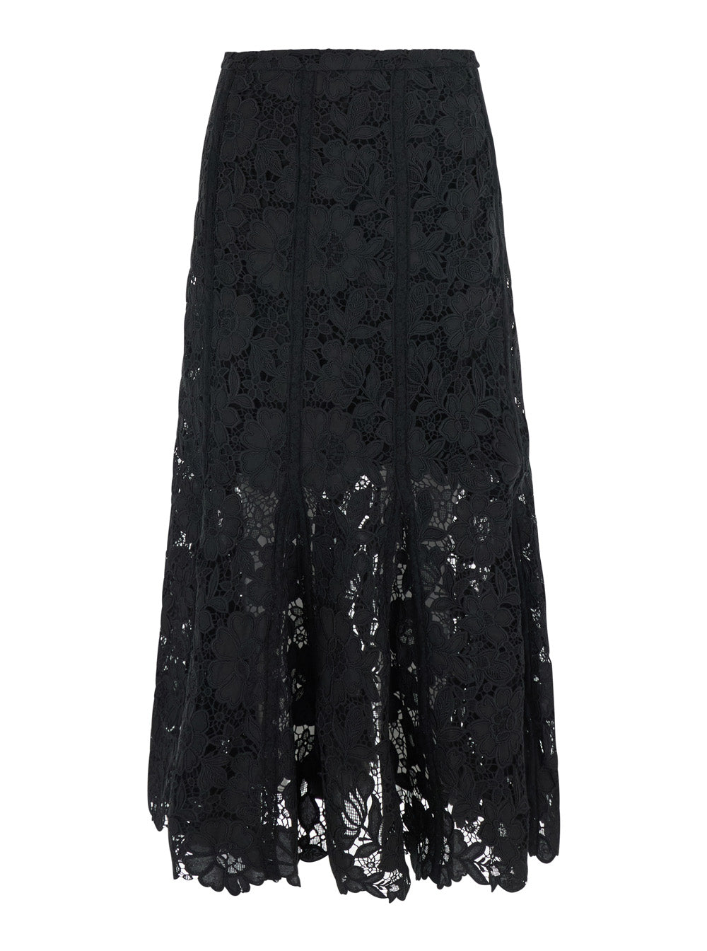 Self-Portrait Women Black Lace Midi Skirt For Women SELF-PORTRAIT