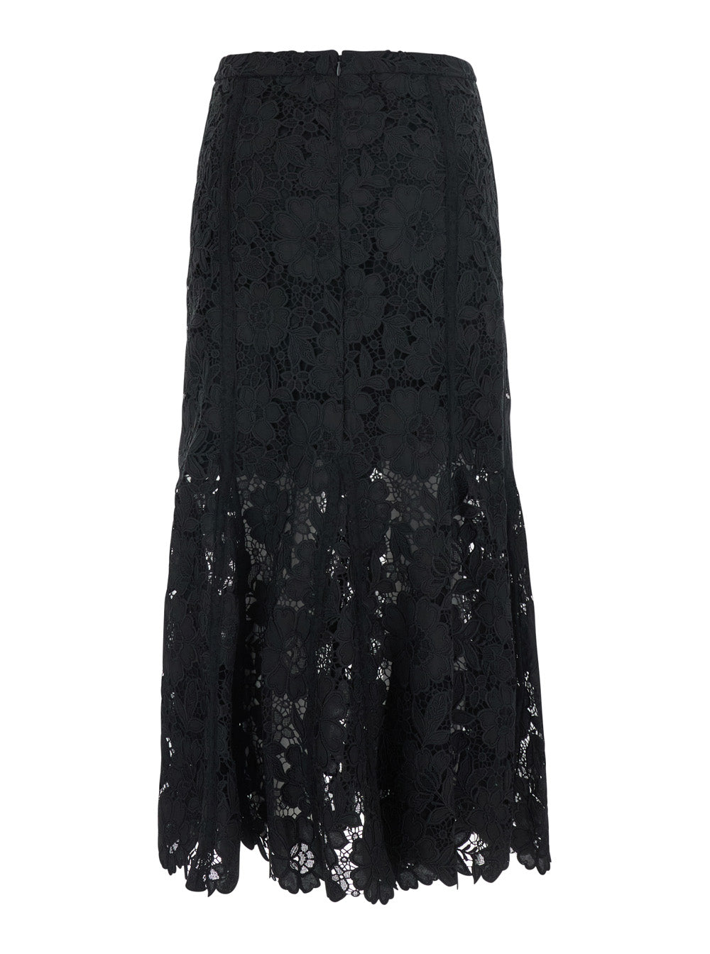 Self-Portrait Women Black Lace Midi Skirt For Women SELF-PORTRAIT