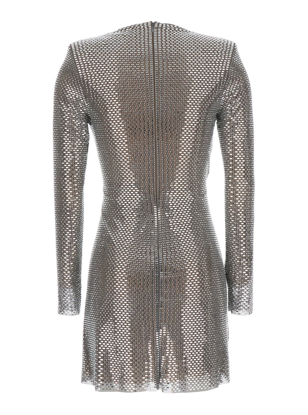 Self-Portrait Women Mini Dress With Draping And Mesh, Tech Fabric, Gray, Woman SELF-PORTRAIT