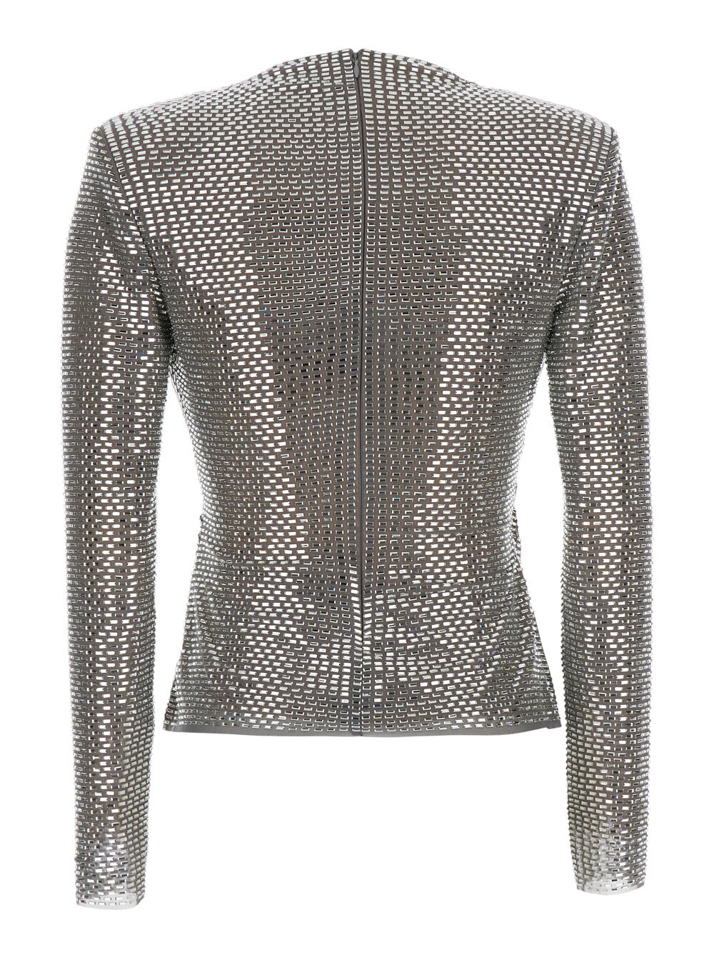 Self-Portrait Women Mesh Top With Gray Rhinestones And Long Sleeves In Gray Women SELF-PORTRAIT