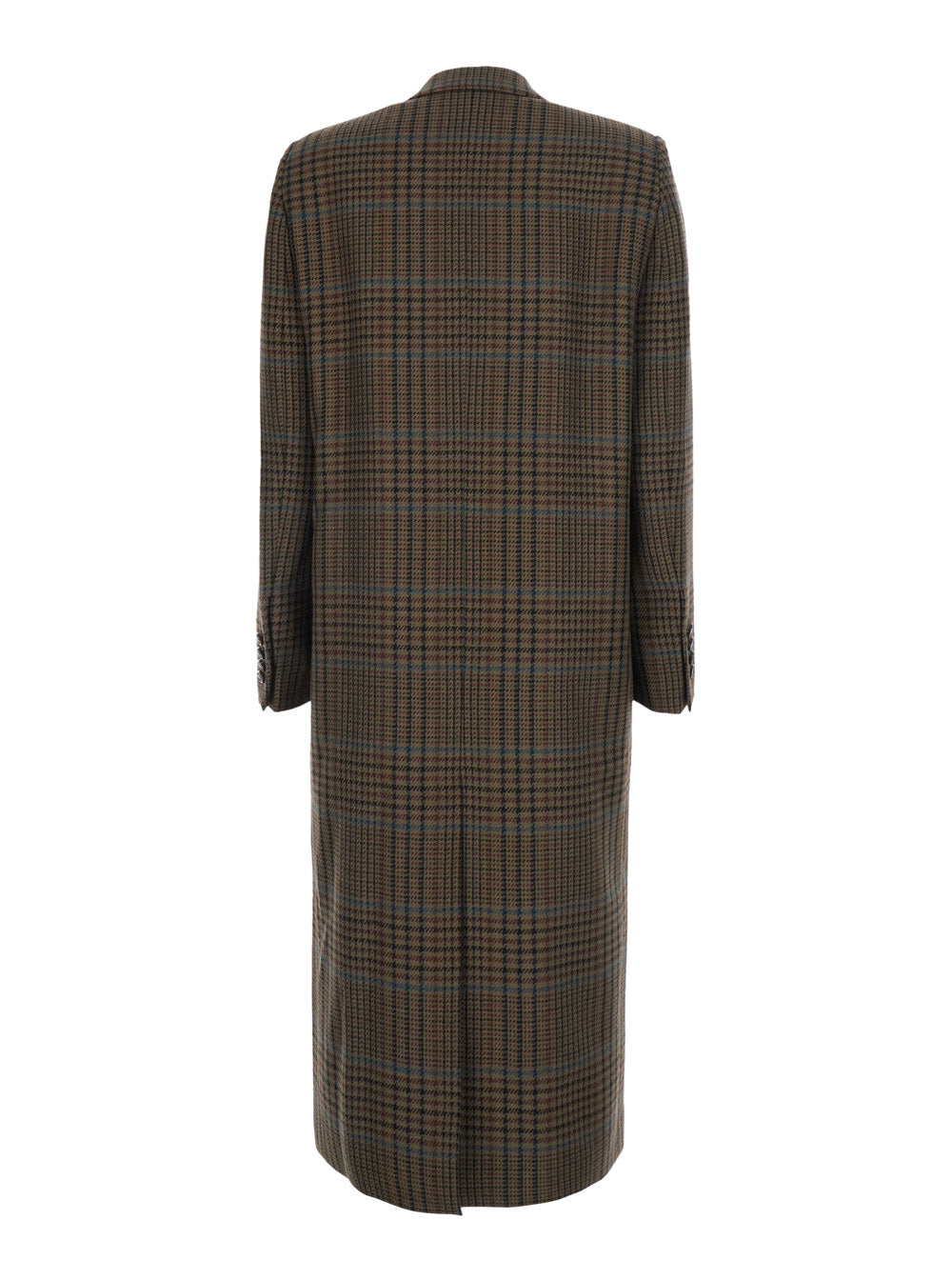 Etro Women Brown Double-Breasted Coat With Peak Revers And Check Motif In Wool For Women ETRO