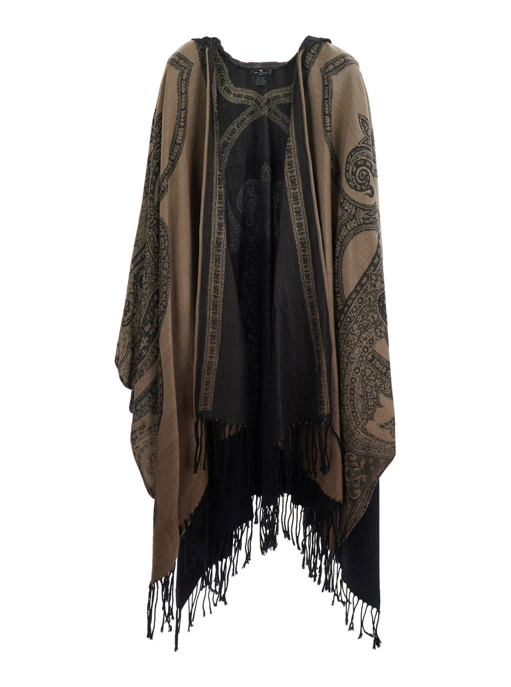 Etro Women Brown Hooded Cape With All-Over Paisley Motif In Wool For Women ETRO