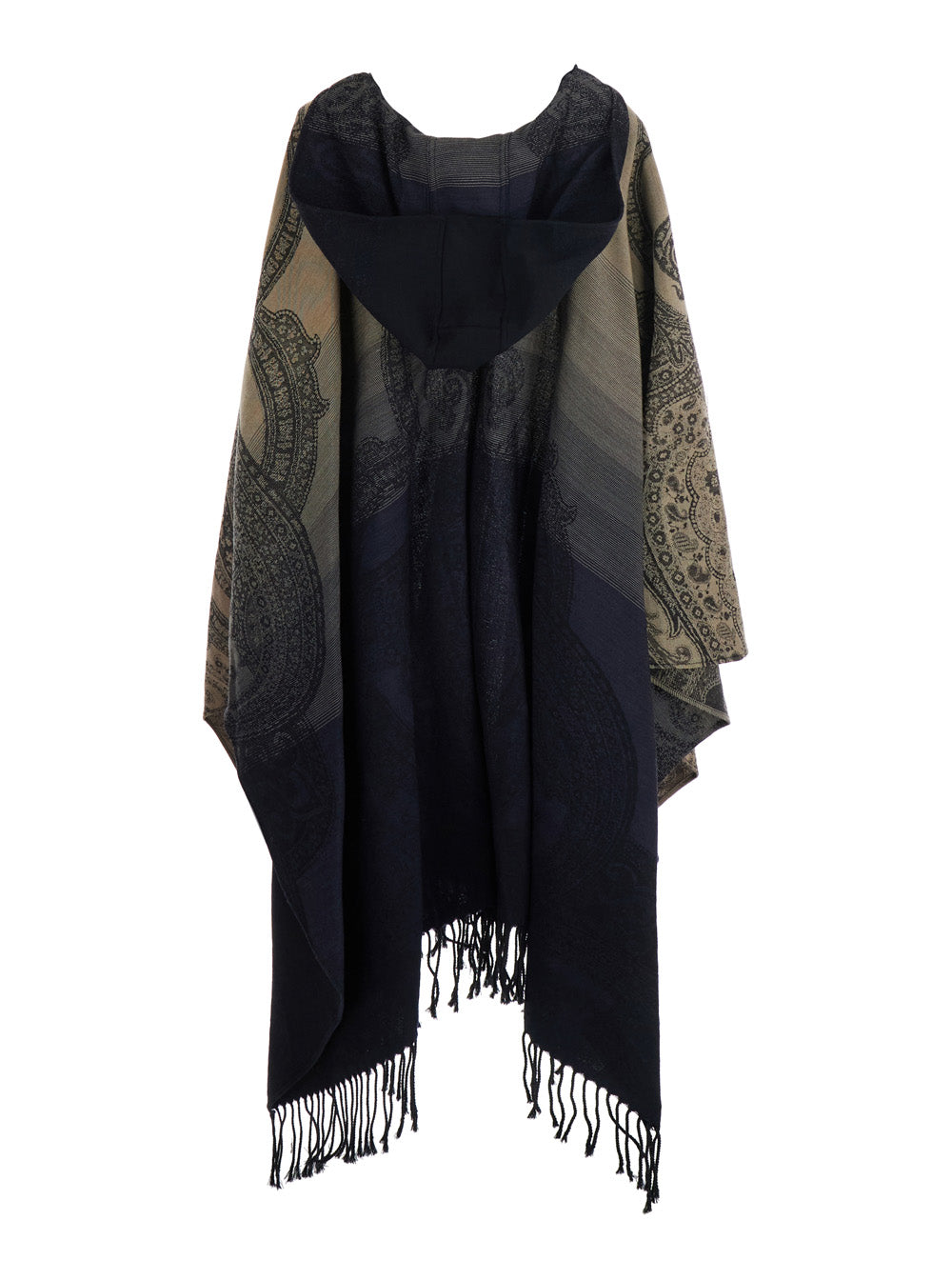 Etro Women Brown Hooded Cape With All-Over Paisley Motif In Wool For Women ETRO