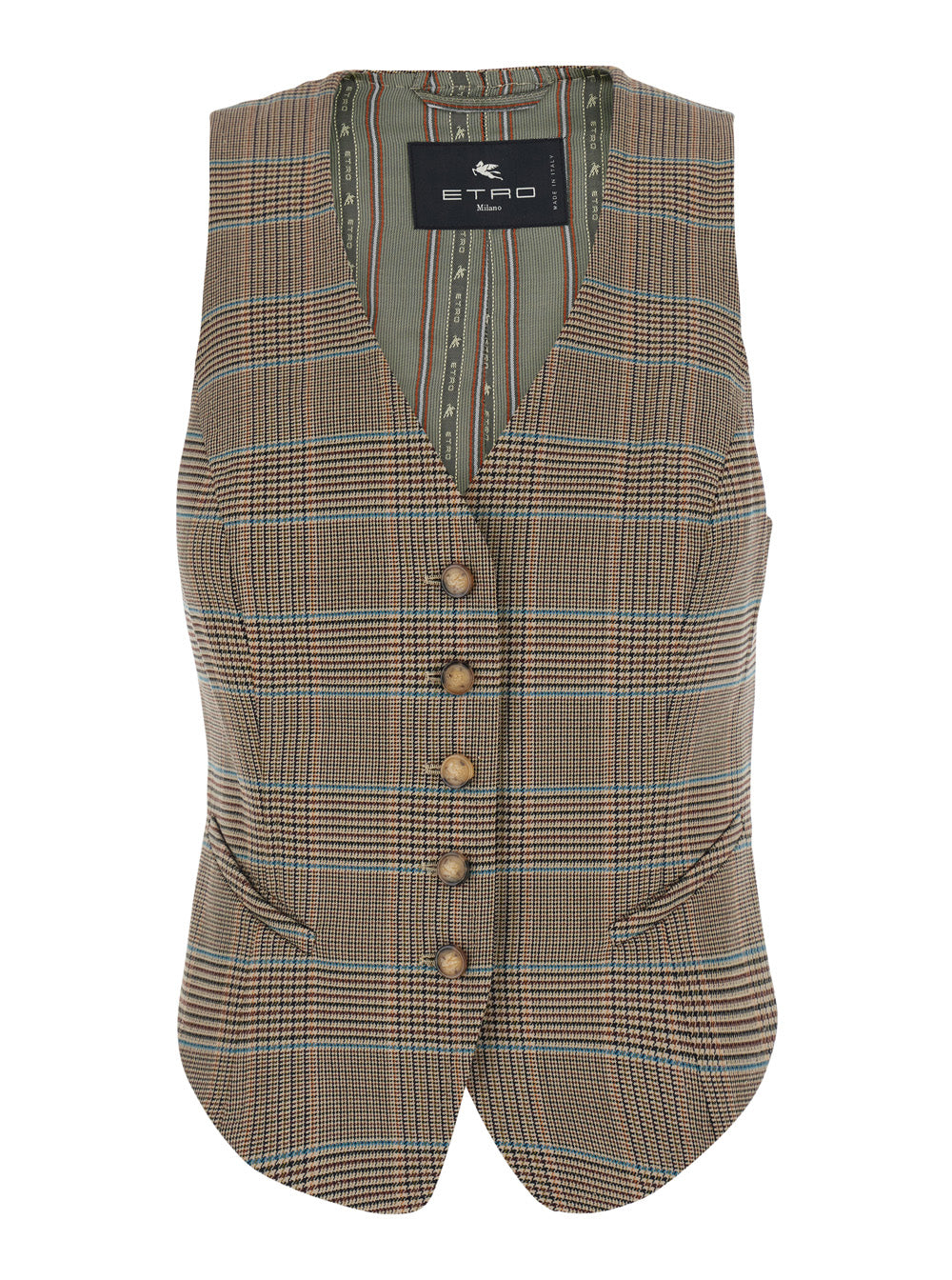 Etro Women Beige Single-Breasted Vest With V-Neck And Prince Of Wales Motif In Blend Wool Women ETRO