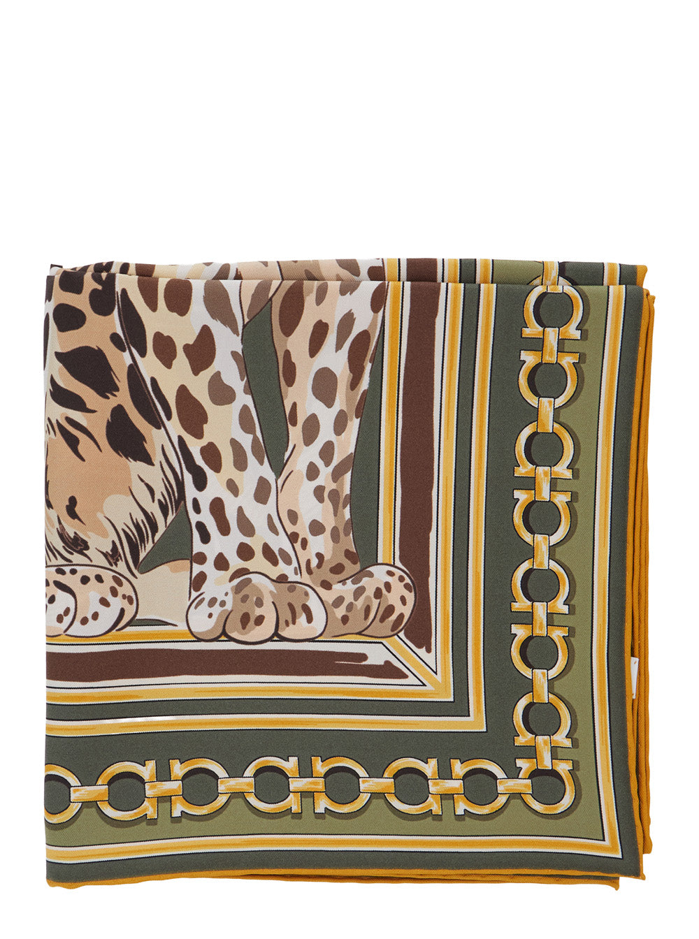Ferragamo Women Printed Silk Scarf Green Women FERRAGAMO