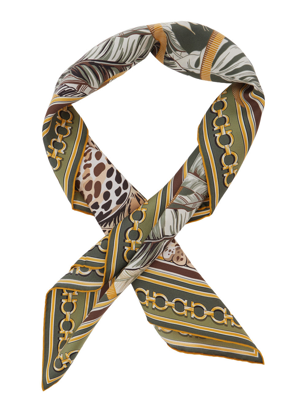 Ferragamo Women Printed Silk Scarf Green Women FERRAGAMO