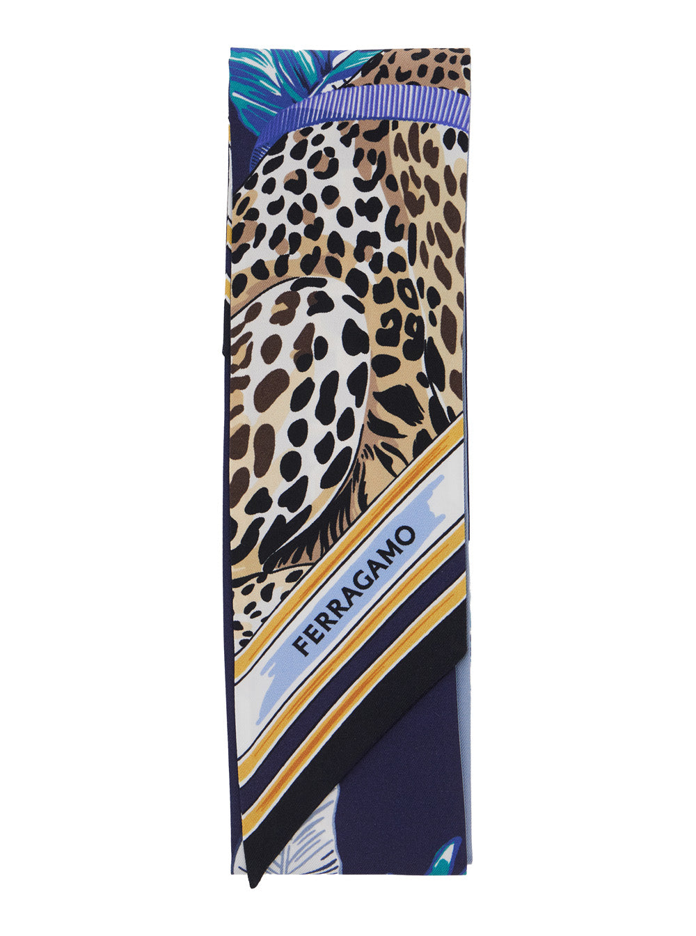 Ferragamo Women Blue Silk Scarf With Print Motif FERRAGAMO