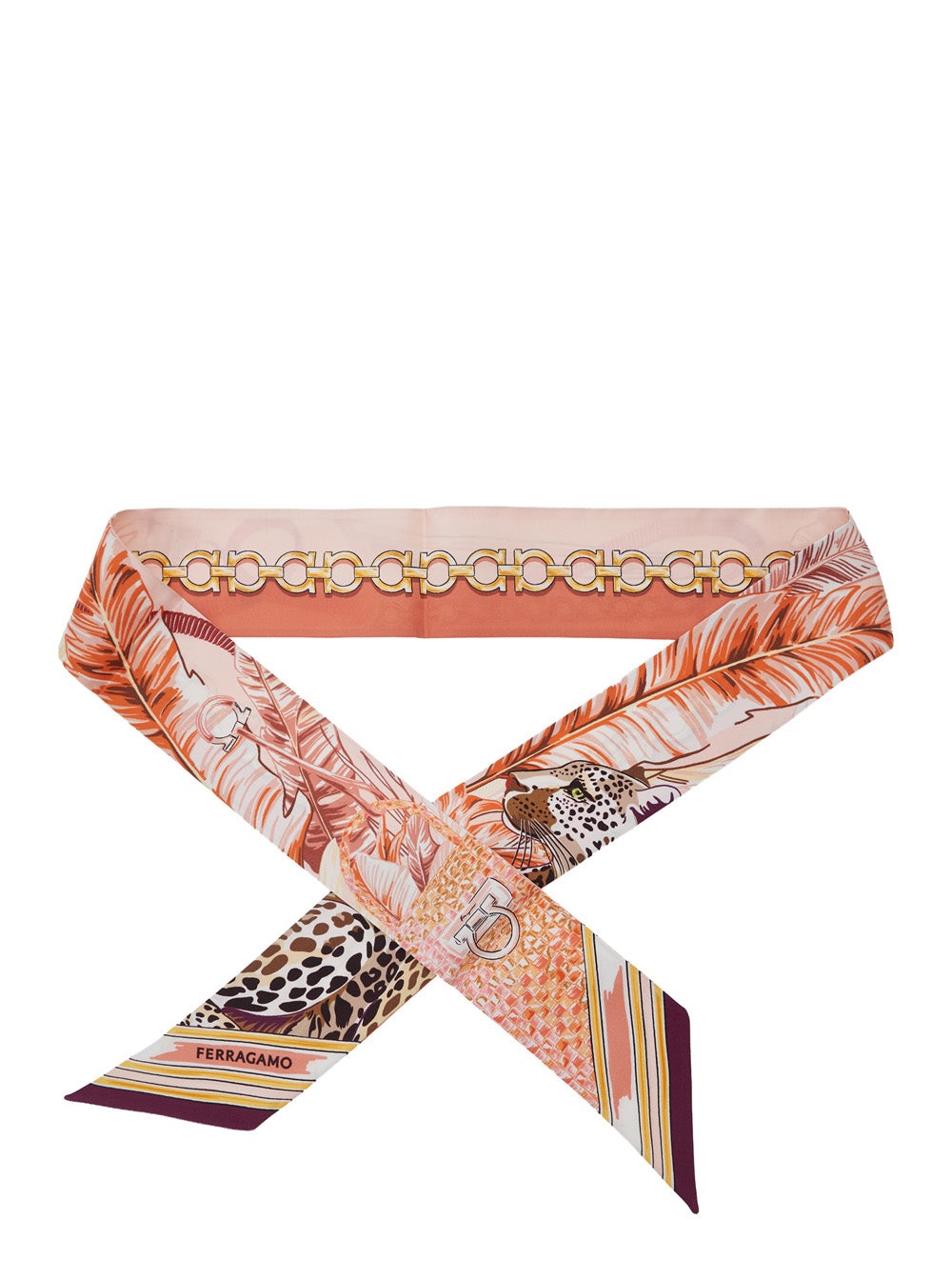 Ferragamo Women Pink Scarf With All-Over Print And Embossed Logo Lettering In Silk For Women FERRAGAMO