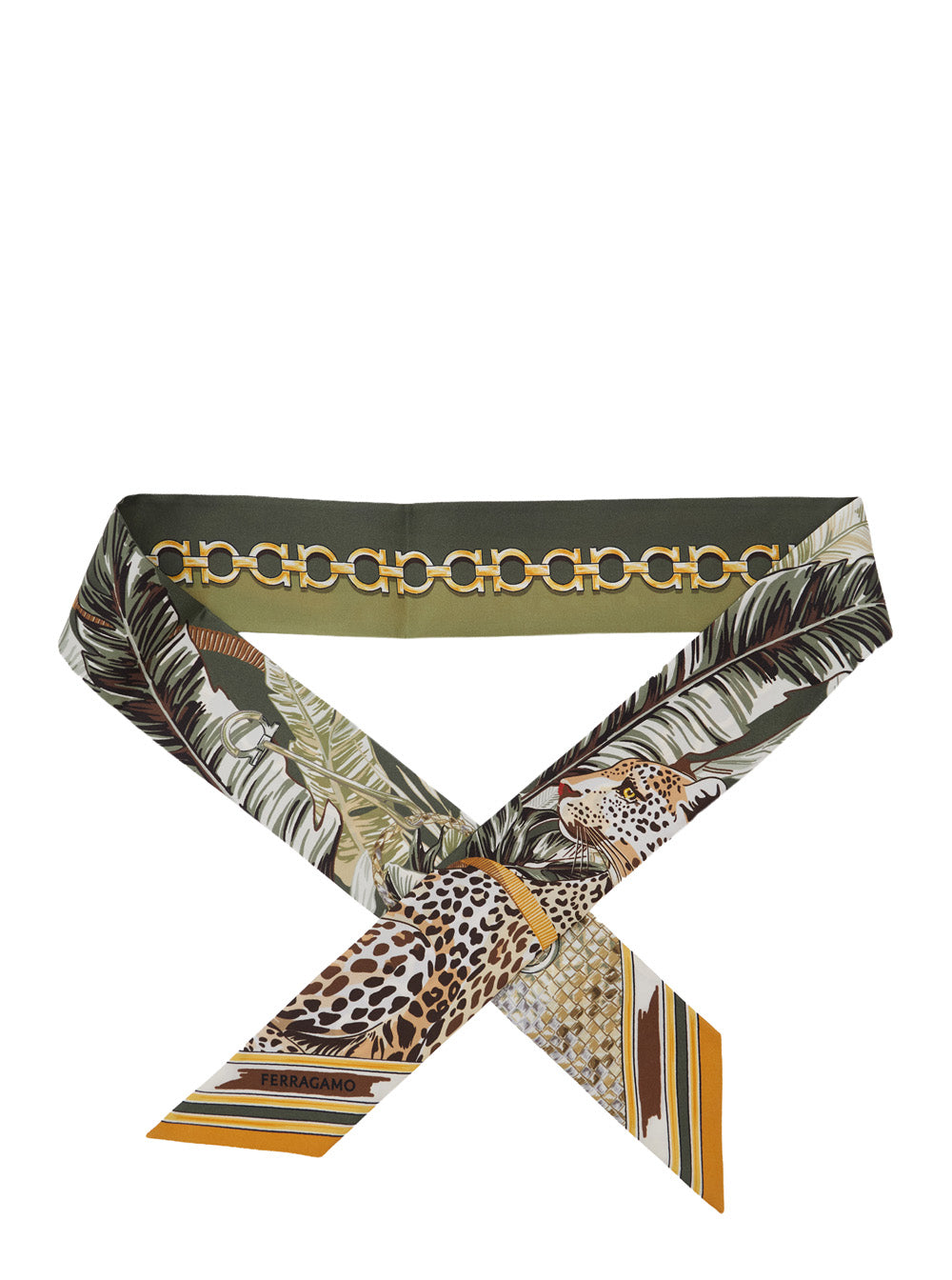 Ferragamo Women Scarf 'Twilly' Green With Printed Silk Motif For Women FERRAGAMO