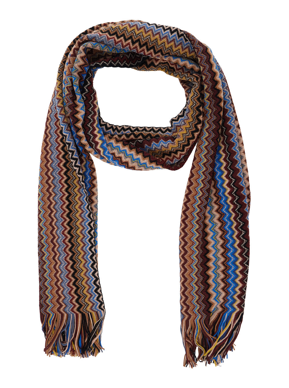Missoni Men Brown Scarf With Geometric Motif In Wool And Acrylic Blend For Women MISSONI