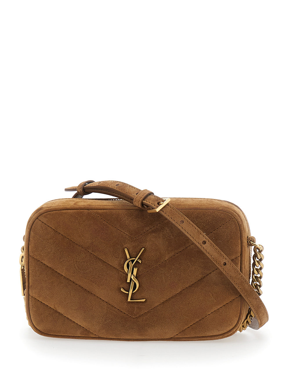 Saint Laurent Women Brown Crossbody Bag With Adjustable Shoulder Strap And Cassandre Plaque On The Front In Suede Women SAINT LAURENT
