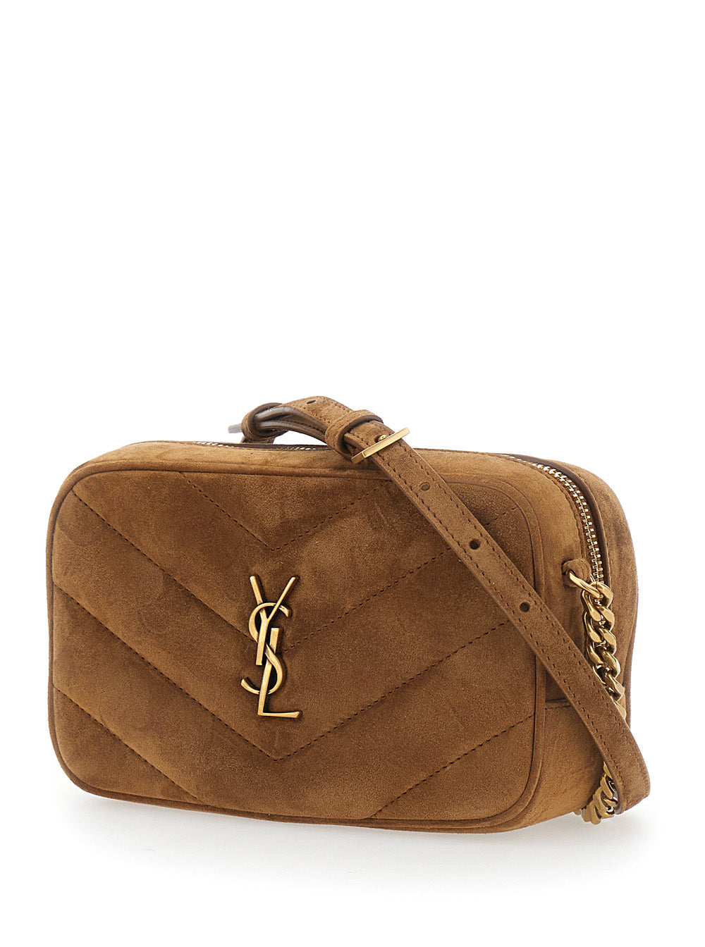 Saint Laurent Women Brown Crossbody Bag With Adjustable Shoulder Strap And Cassandre Plaque On The Front In Suede Women SAINT LAURENT